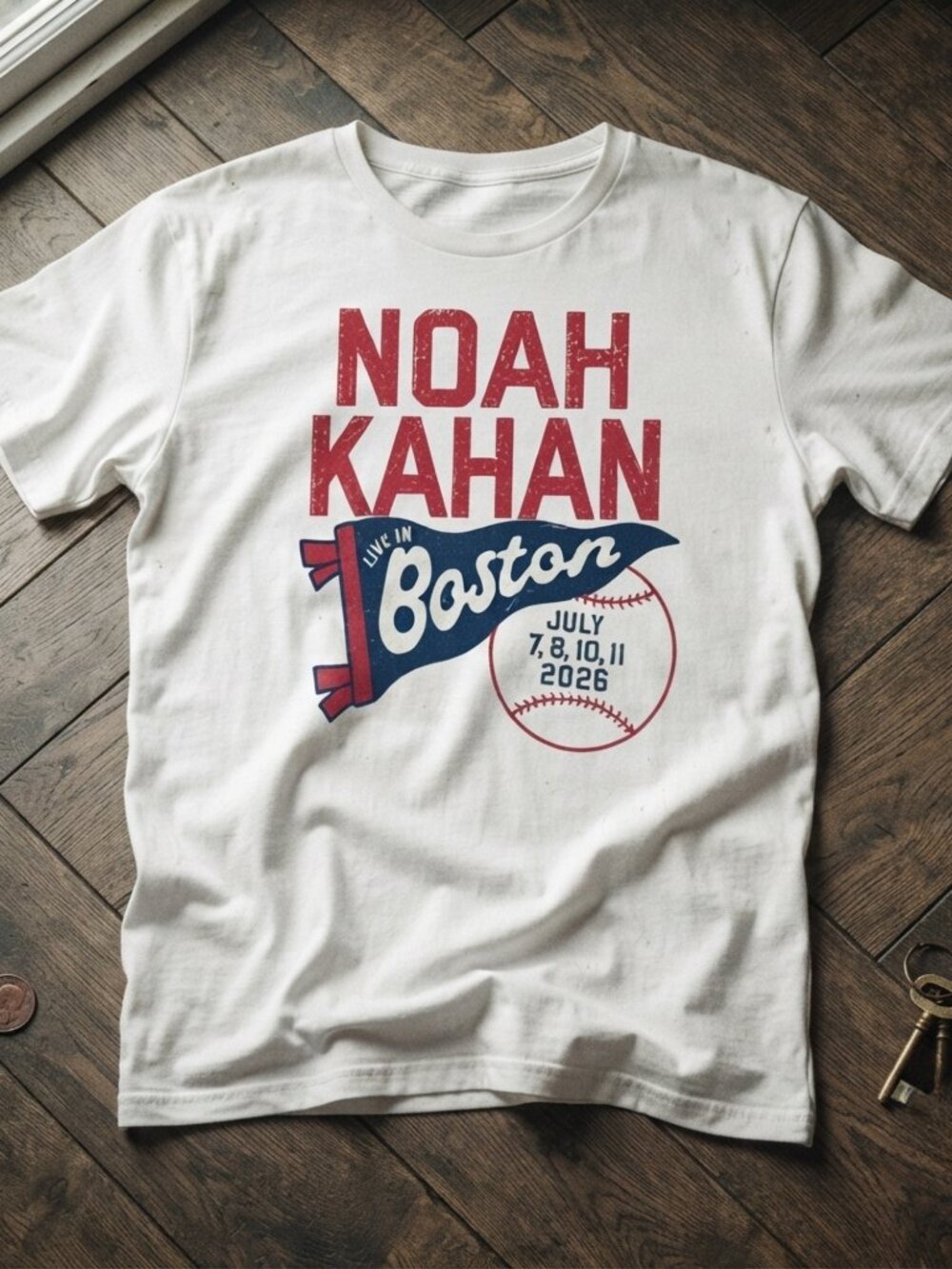 Noah Kahan Boston 2026 Concert Pennant Graphic White T-Shirt
